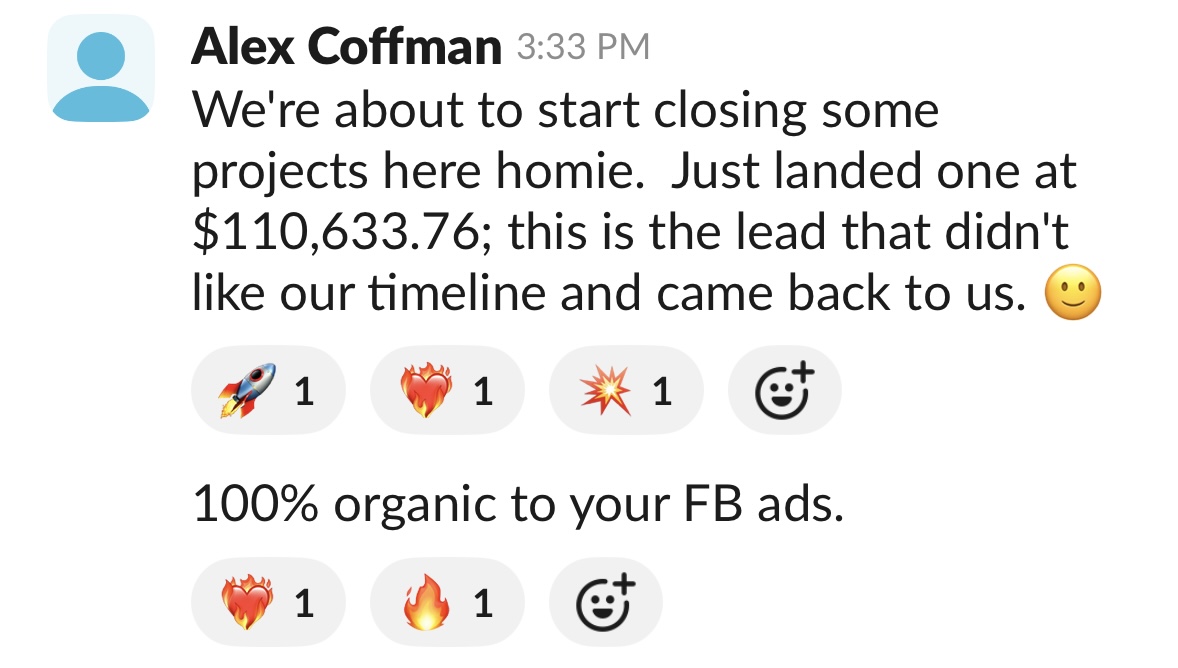 Alex: Landed $110k project from Facebook ads