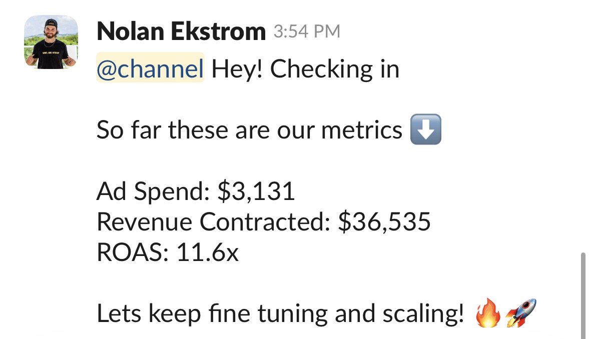 $3,131 ad spend, $36,535 revenue, 11.6x ROAS